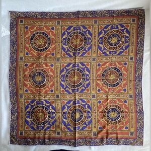 Vintage‎ Caruso Printed Scarf 100% Seta Pura Purple Gold Graphic Print Old Money